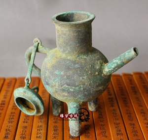 古玩古董收藏仿古出土青铜器摆件 包桨老道小酒壶茶壶水壶摆设