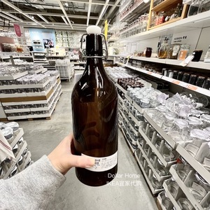 正品IKEA宜家考肯巧克力色附塞玻璃瓶密封瓶酿酒瓶油瓶防漏1公升