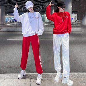 中国风舞蹈服运动套装2022秋冬红色卫衣曳步舞服装男女同款两件套