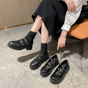 英伦风小皮鞋女软皮日系jk鞋子夏季松糕粗跟单鞋厚底圆头玛丽珍鞋
