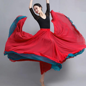 720度大摆裙两面穿雪纺裙新疆舞民族舞广场舞女半身长裙双色舞蹈