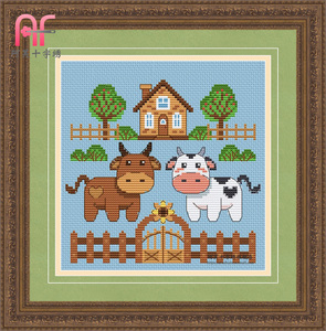 阿芙dmc线十字绣套件客厅新款卡通动物a264可爱小牛纯棉浅蓝布