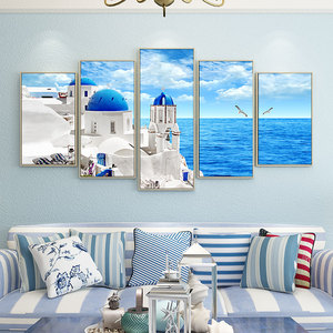 地中海风格蓝色挂画海景背景墙壁画餐厅卧室组合画客厅装饰画轻奢