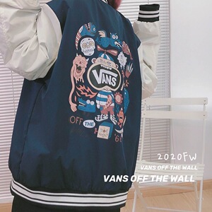 新款潮牌万斯外套春秋休闲运动男女vans棒球服涂鸦夹克宽松情