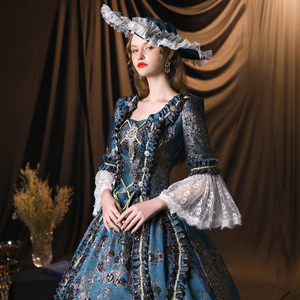 花色欧洲宫廷公主装话剧舞台写真演出服装英国皇后年会复古女礼服