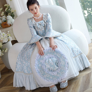 22欧式宫廷提花巴洛克皇后女童礼服法式演出服英式连衣裙话剧服装