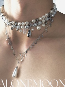 ALONEMOON原创 珍珠的眼泪 珍珠双层钛钢项链