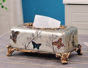 复古奢华欧式树脂纸巾盒 家用创意抽纸盒 装饰品摆设客厅餐巾盒