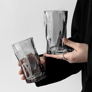 不规则烟灰扭扭杯玻璃杯家用冰美式拿铁咖啡杯冷饮果汁杯喝水杯子