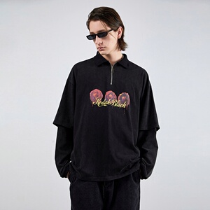 kodakblack星云玫瑰印花卫衣男2021秋季新款宽松圆领套头潮牌上衣