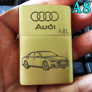 原装正品ZIPPO纯铜拉丝打火机订制雕刻一汽奥迪Audi A8L汽车标志