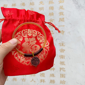 杭州北高峰流通处牛角手镯女士福字朱砂钱袋配饰手环古风手串手链