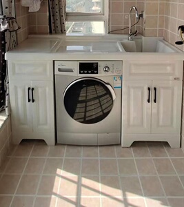 玉石洗衣机柜全石材洗衣池阳台洗衣柜组合带搓板一体柜子定制切00