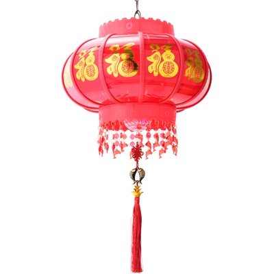 新款充电池遥控七彩带led旋转红灯笼福字阳台走马灯过年春节挂饰1