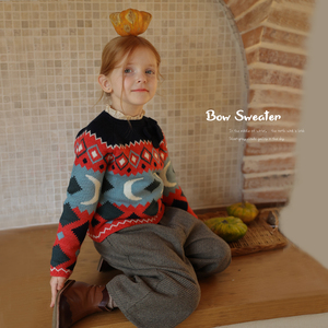女童绵羊毛混纺复古毛衣允儿妈女童秋冬针织衫 儿童圣诞新年毛衣