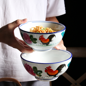 鸡公碗老式怀旧tvb面碗单个汤碗公鸡盘碗碟家用菜盘民国餐具套装