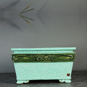 岭南石湾花盆贴花冰裂釉面陶瓷广东佛山桌面疏水四方形盆景盆包邮