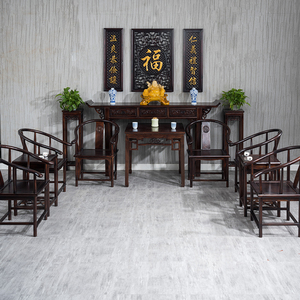 中式农村中堂十二件套实木仿古堂屋家具榆木香案台供桌八仙桌组合