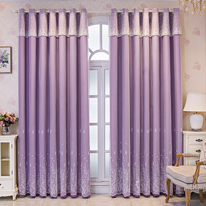 北欧简约遮光窗帘布卧室客厅飘窗网红款紫色双层一体绣花纱帘新款