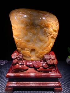 黄龙玉雕刻山水黄蜡石黄石头观赏原石精品送礼祝寿招财摆件