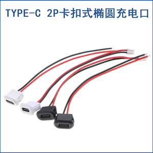 卡扣锁板TYPE-C 2P母座带线注胶 台灯 椭圆充电口type-C连接线USB