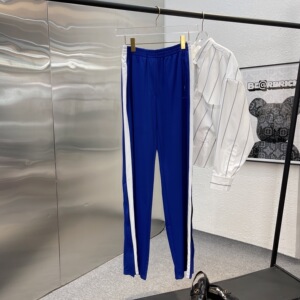 春装新品高腰蓝白竖条直筒裤显瘦休闲开叉拖地长裤心期如画