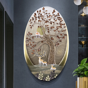 现代轻奢玄关入户装饰画走廊过道招财麋鹿壁画简约3d立体浮雕挂画