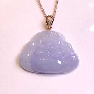 18k金镶嵌老坑种紫罗兰玉佛挂件天然缅甸a货翡翠紫色佛公吊坠女款