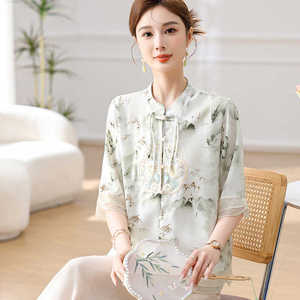 新中式国风妈妈夏装天丝麻套装新款中老年女装夏季中袖气质两件套