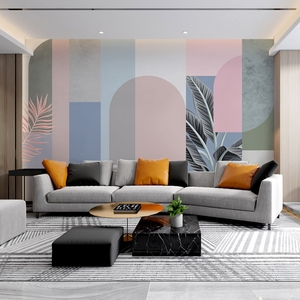 北欧莫兰迪拼色电视背景墙布现代简约不规则几何壁布客厅沙发壁画