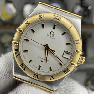欧米茄星座18k黄金间金男表石英1212.30.00二手瑞士原装正品98新