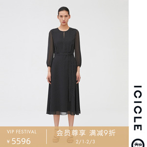 icicle之禾女装乔其真丝复古波点连衣裙