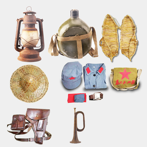 红色收藏品怀旧红军斗笠帽草鞋行军壶马灯冲锋号民俗复古收藏摆件