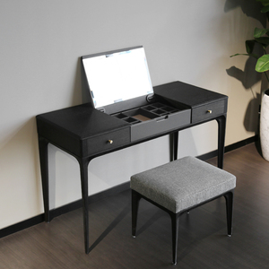 领昂 简约现代翻盖式梳妆台折叠隐藏化妆桌小户型轻奢ins北欧风格