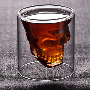 稀奇古怪啤酒杯双层骷髅头玻璃杯异形个性酒杯创意酒吧杯透明隔热