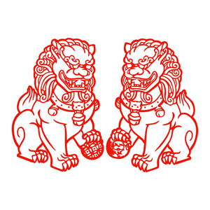 狮子剪纸门贴纸石狮窗花不干胶防水金色贴画喜庆装饰玻璃对门贴