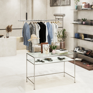 服装店中岛展示台不锈钢玻璃桌子饰品陈列流水台女装店货架展示架