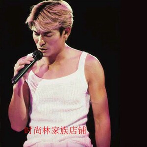 刘德华演唱会白色背心同款一字宽口方领纯棉休闲运动透气吸汗吊带