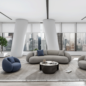 办公室沙发简约现代商务洽谈会客接待弧形创意三人位沙发茶几组合