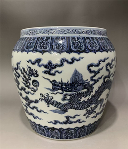 明代宣德青花云龙纹大缸 古董瓷器藏品真品到代老货景德镇窑