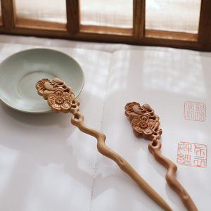 海棠花隐木原创【海棠春睡】绿檀发簪木簪中式百搭饰品