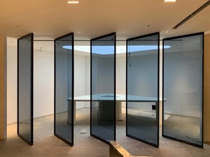 中轴旋转门网红商铺隔断门拱形极简门玻璃门铝合金移门无框推拉门