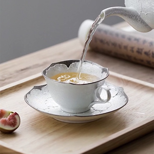 日本进口有田烧文山窑珍珠白牡丹手工茶壶咖啡杯英式下午茶杯套装