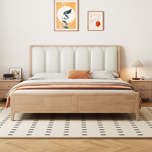 北欧实木床1.8米主卧现代简约真皮软靠双人床铺1.5米主卧婚床储物