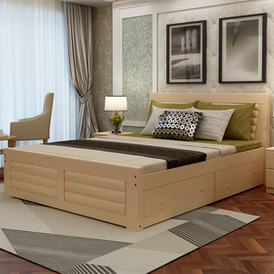 实木床1.5m1.8米双人床卧室经济储抽屉大床成人床单人床1.2米木床