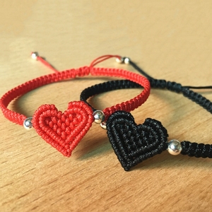 手工编织小红心手链脚链情侣心形手绳红黑色闺蜜情人节爱心红绳