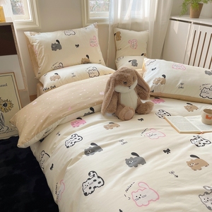 春夏可爱卡通猫咪床上四件套全棉纯棉床单被套学生宿舍三件套1.5m