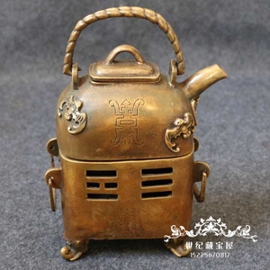 精品纯铜烫酒铜炉子古玩铜器工艺品老物件仿古黄铜暖酒铜壶摆件