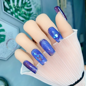 40号手工定制穿戴美甲片可反复使用蓝紫色猫眼假指甲