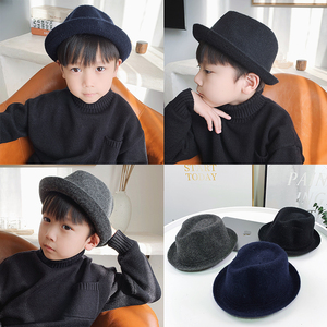 儿童帽子秋冬新款男童礼帽针织毛呢爵士帽时尚洋气中小童韩版帽子